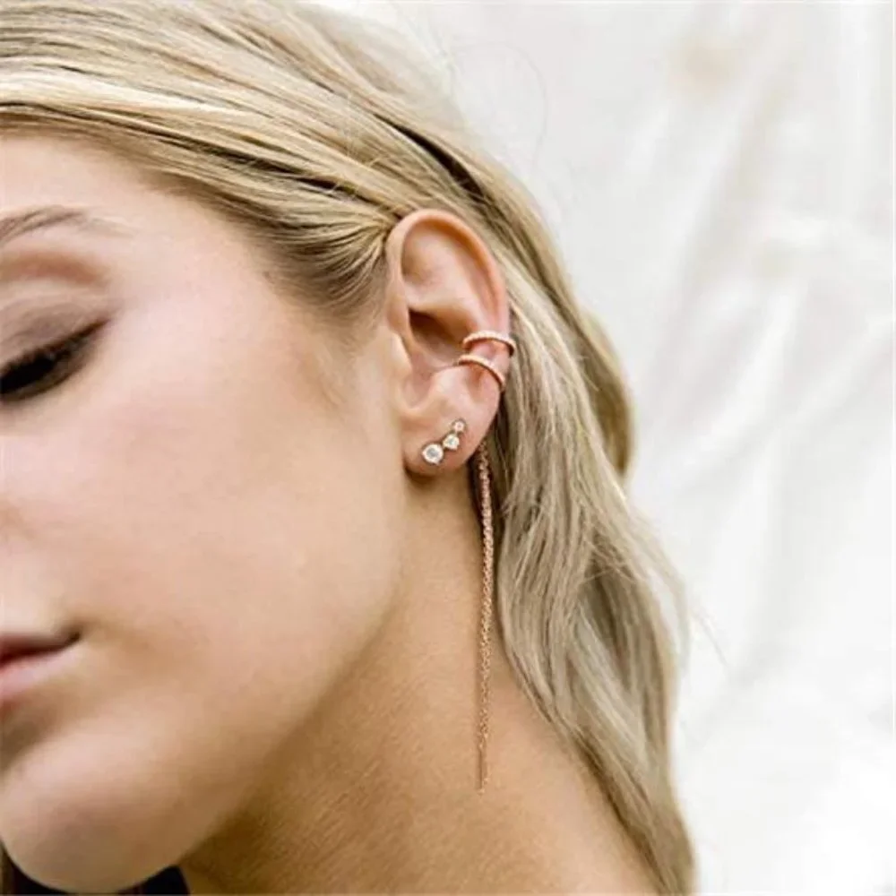 14K Women's Gold Plated Cubic Zirconia Ear Crawler Earrings